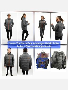 The North Face Aconcagua Hybrid Puffer Jacket – Charcoal/Orange Size M